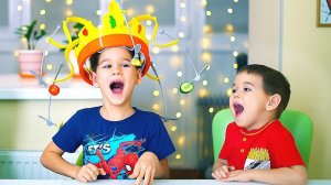 Chow Сrown Сhallenge. The lazy king crown and the Time Machine. Funny pretend play with papa.