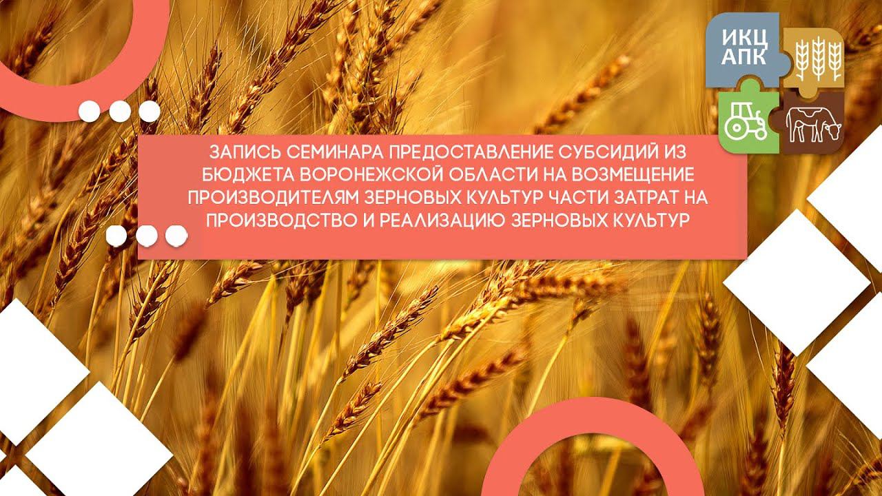 Предоставление субсидий на возмещение зерновых культур части затрат на производство и реализацию