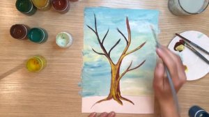 Дерево рисунок для детей.  Дуб рисунок гуашью. Как рисовать дерево гуашью. У лукоморья дуб зеленый