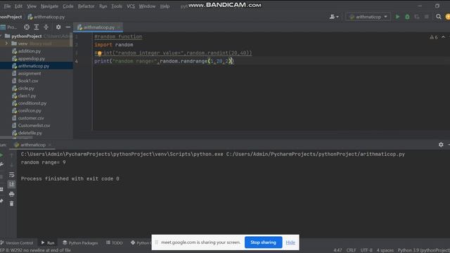 Random Module in Python Pycharm