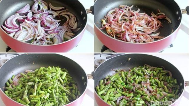 Тушеная спаржа с овощами
