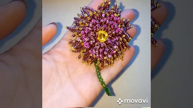 Брошь из бисера цветок Хризантема от rucodelnica_nn смотреть онлайн