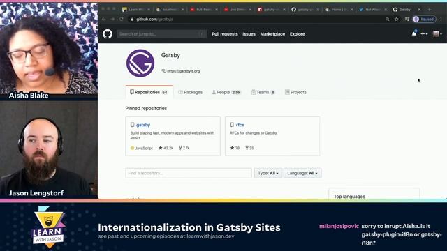 Internationalization in Gatsby Sites (with Aisha Blake) — Learn With Jason смотреть онлайн