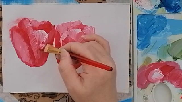 Как нарисовать тюльпаны плоской кистью Гуашь Рисуем с Любовью Draw with Love смотреть онлайн
