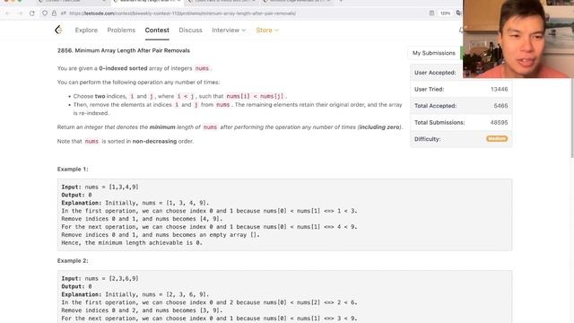 2856. Minimum Array Length After Pair Removals (Leetcode Medium)