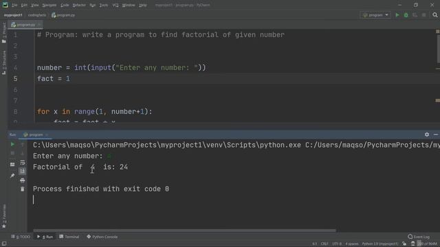 Factorial Number in Python | Solutions For Python 100 Exercises | Program10 | CodingFacts
