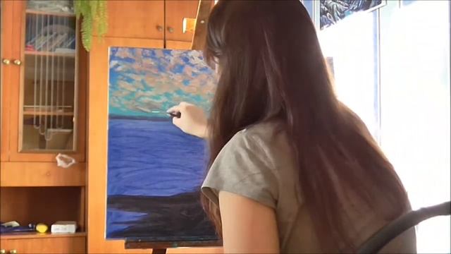 Рисуем вместе небо, перистые облака маслом!Круглова Людмила смотреть онлайн