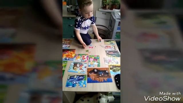 Сборка пазлов на время. Востанавливает картинки. Ребёнок 3 года смотреть онлайн