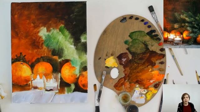 Мастер-класс по маслу «Новогоднее настроение» | Как нарисовать новогодний натюрморт смотреть онлайн