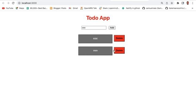 React Hooks , Delete Function , make a delete Button , deleting a task in a Todo App .