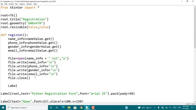 Python Project - Create Registration Form Using Python | Part-2