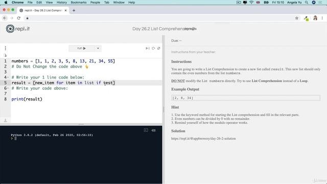 [Interactive Coding Exercise] Filtering Even Numbers | The Complete Python Pro Bootcamp For 2022