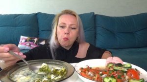 МУКБАНГ СУП С ЩАВЕЛЕМ И БРОККОЛИ, САЛАТ ОВОЩНОЙ/Mukbang еда на камеру/Русский мукбанг/Домашняя еда/