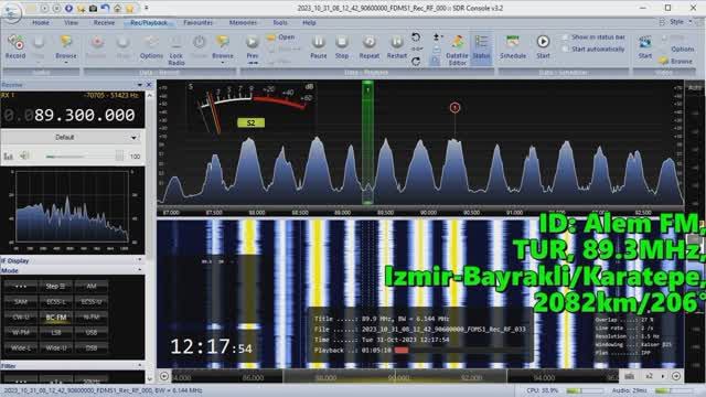 31.10.2023 09:46UTC, [Es, oos], Alem FM, Турция, 89.3МГц, 2082км, направление по азимуту