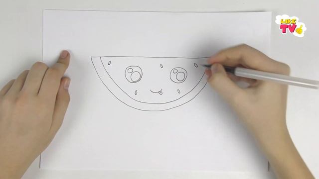 Как нарисовать КАВАЙНЫЙ АРБУЗ, милые рисунки для детей и начинающих. Рисунки для срисовки смотреть онлайн