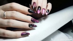 Дизайн ногтей. Кошачий глаз. Красивые ногти.