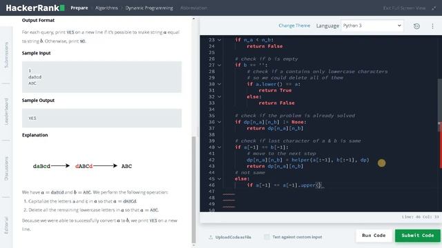 226 - Abbreviation | Dynamic Programming | Hackerrank Solution | Python