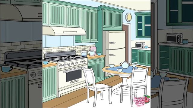 #Раскраска Happy Color. #Интерьер кухни в бирюзовом цвете смотреть онлайн