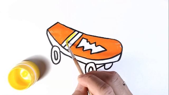 Как нарисовать СКЕЙТБОРД/Учим ЦВЕТА/Рисунок раскраска для детей/How to draw a SKATEBOARD/МУЛЬТИРУМ
