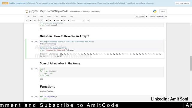 Day 11 of #100daysofcode | Python ? |Array Operation and Functions ? | @amitcode