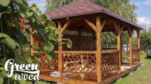 Беседка из дерева с вальмовой крышей для загородного дома | ГринВуд |