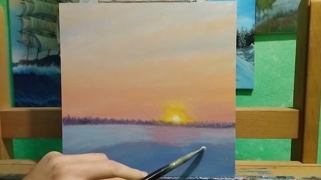 Как рисовать солнце|Зимний закат маслом|как рисовать зимний пейзаж art