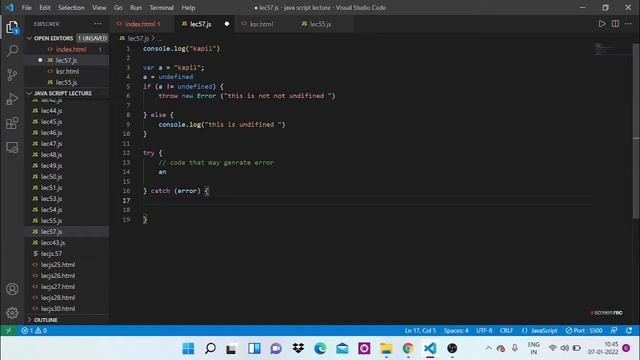 javascript lecture - 57 : Error Exception try cath of Javascript | javascript full course playlist