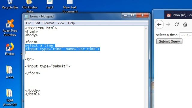 Html5 input type time and URL with tags, notepad lesson: 24 (part-10)