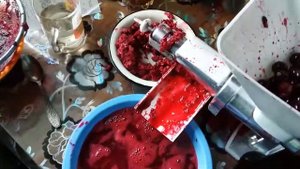 Вишневый сок на механической соковыжималке.