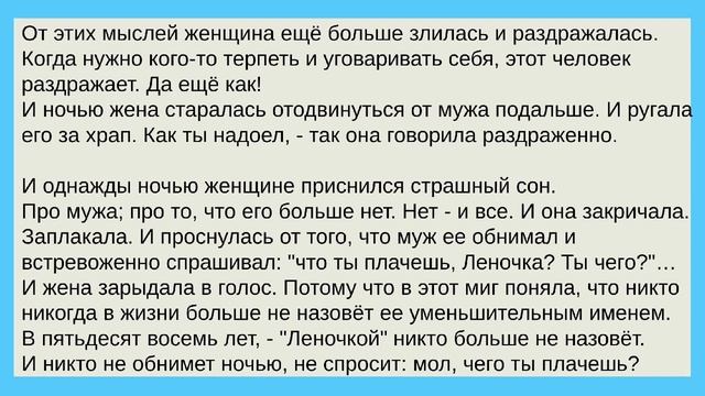 ОДНА ЖЕНЩИНА ССОРИЛАСЬ С МУЖЕМ. ОН СПОРИЛ, РАЗДРАЖАЛ И ХРАПЕЛ. Душевные истории из жизни до слез.