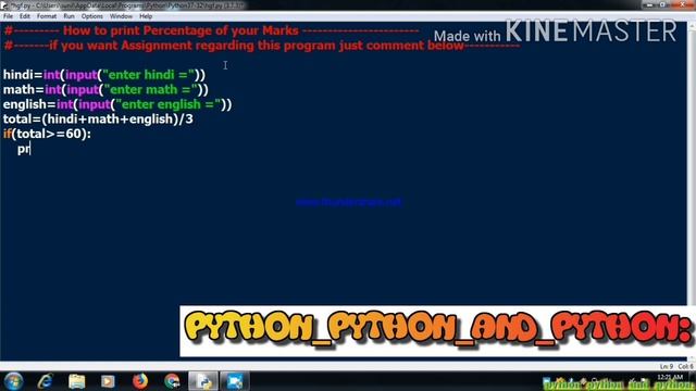 How to print percentage (%) in your given marks | if-elif-else statement (in Hindi) смотреть онлайн