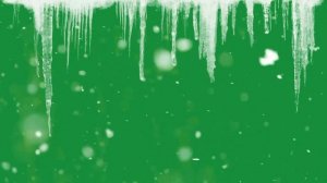 Сосульки и падающий снег на зеленом фоне, хромакей