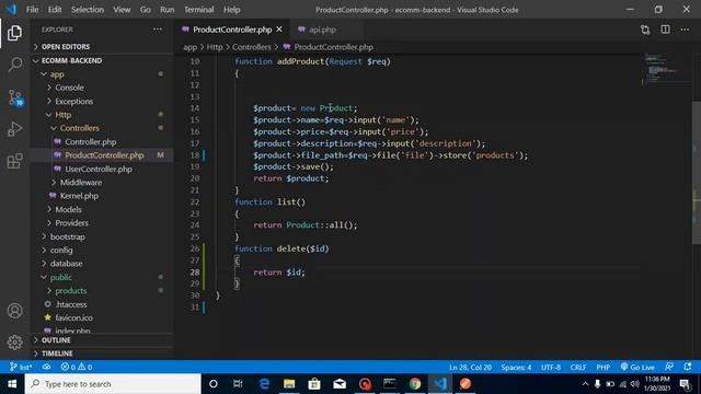 Laravel with React js project # Make API for delete Product
