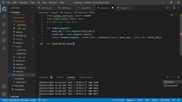 Load more data on a button click in Django and Javascript || Endless Pagination