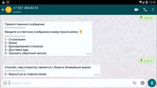 Шаблон чат бота общепит