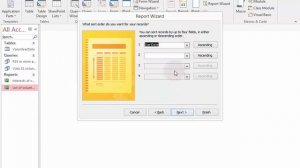 Creating a report using the Report Wizard; sorting