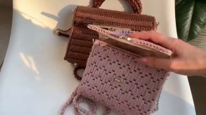 Обзор новых сумок на канве из пряжи leather. Есть мастер-класс plastic canvas bag crochet