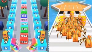 Jelly Run 2048 vs spider train 3d run master - 2048 jelly Game videos Gameplay Walkthrough New Leve