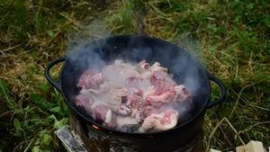 Шурпа из утки в казане на костре(готовили на даче)