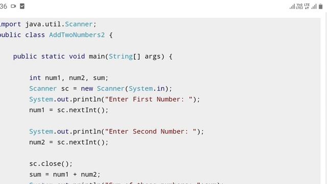 Addition of Two Numbers Program in Java - Java Sample Programs for Practice