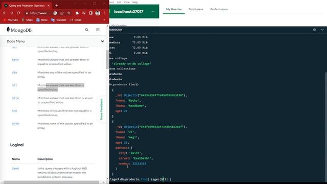 $lt in mongodb || Query Operators || mongoDB || mongosh смотреть онлайн