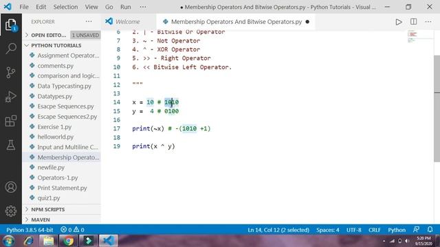 Bitwise And Membership Operators In Python | # 19th Python Tutorial