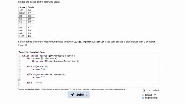 Java Practice It | Exercise 4.15: getGrade | math, if/else, method basics, parameters, double retur смотреть онлайн