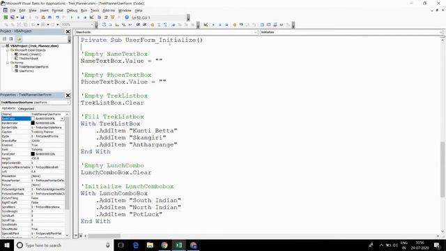 15. Excel VBA - Designing Trekking Planner using Userform
