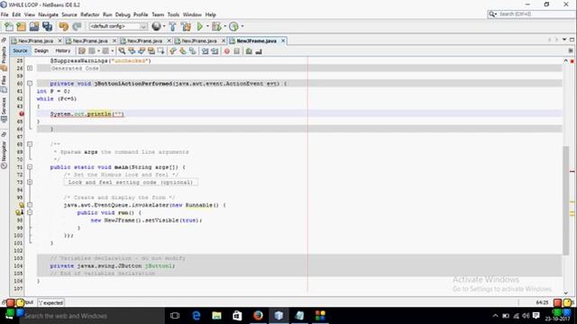How to use while loop in java with netbeans IDE. ..