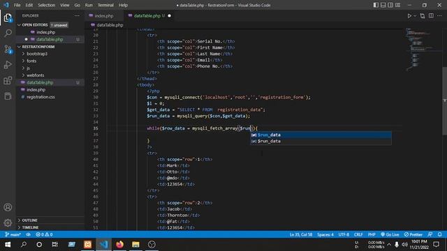PHP Data Table(Read Data) In 5 Minutes | PHP MySQL CRUD - Read Data for Beginner #php #mysql