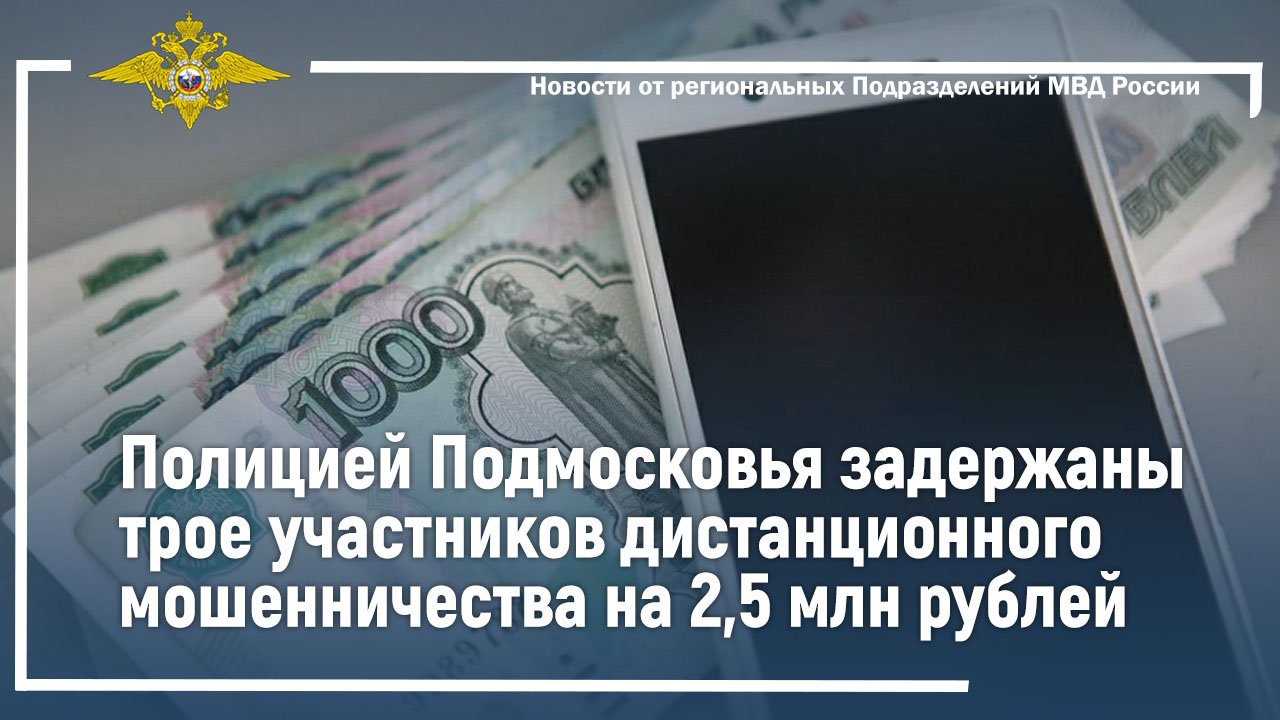 Полицией Подмосковья задержаны трое участников дистанционного мошенничества на 2,5 млн рублей