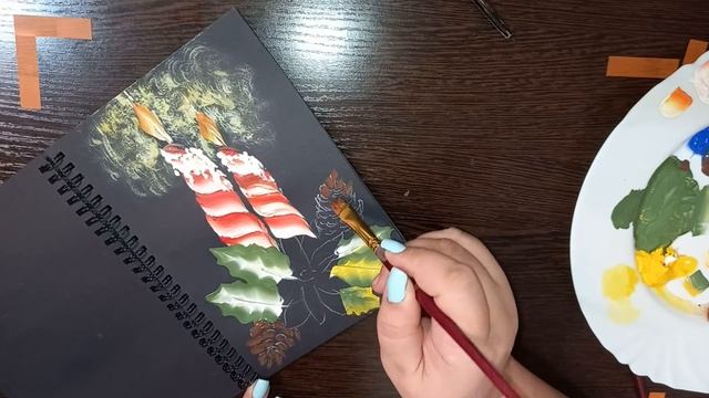 Как нарисовать свечи. Двойной мазок.ONE STROCKE. Christmas drawings.Christmas candles. смотреть онлайн