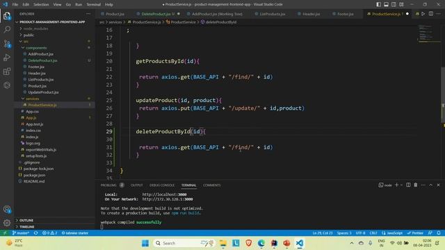 Full Stack Web App |React |Spring Boot |Developing Delete  Product  Component & Consuming API| L23