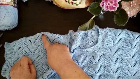 МК ажурная летняя кофточка спицами/ч,2 готовая работа